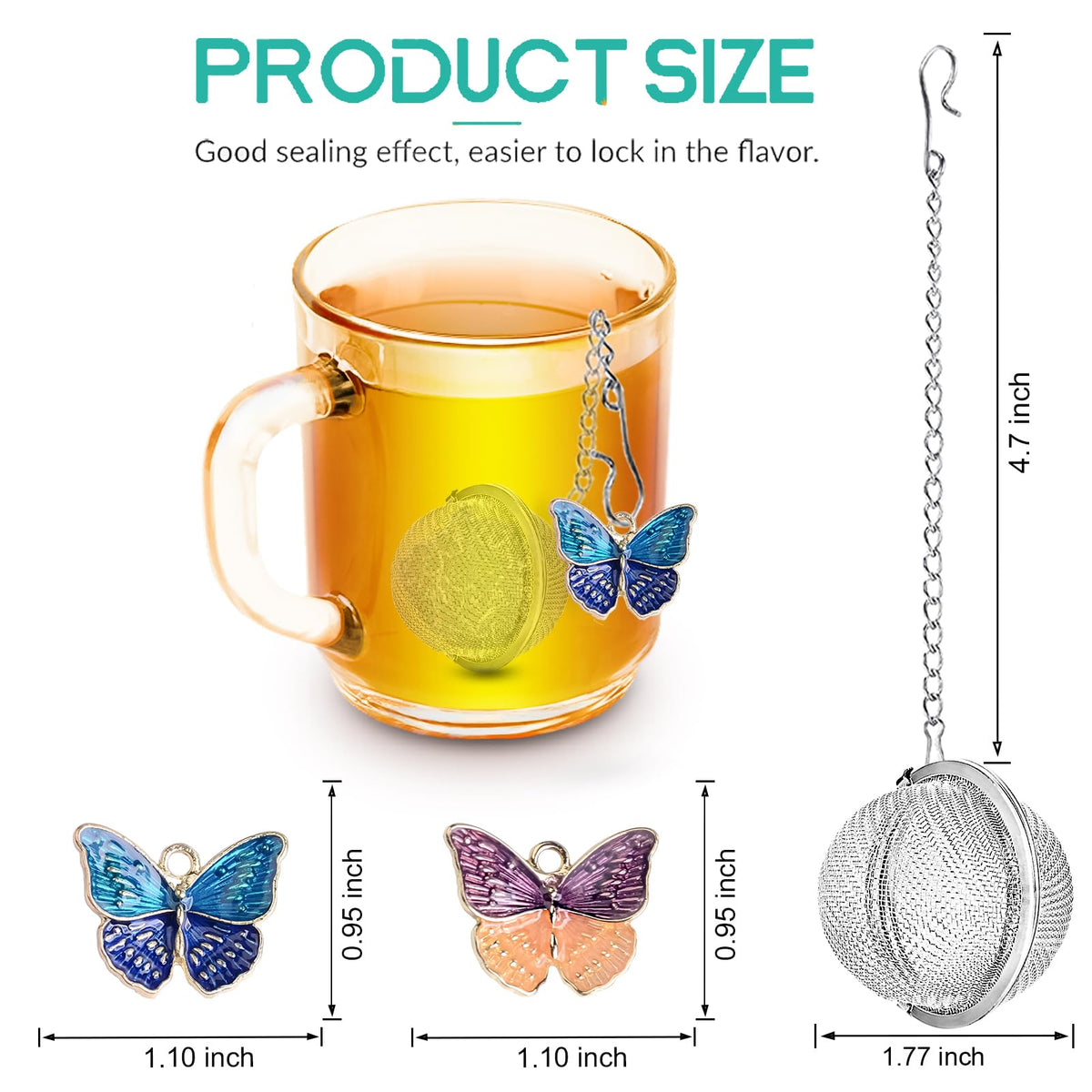 Tea Ball Infuser Set of 2 with Dragonfly & Butterfly Charms – Stainless Steel, Loose Leaf