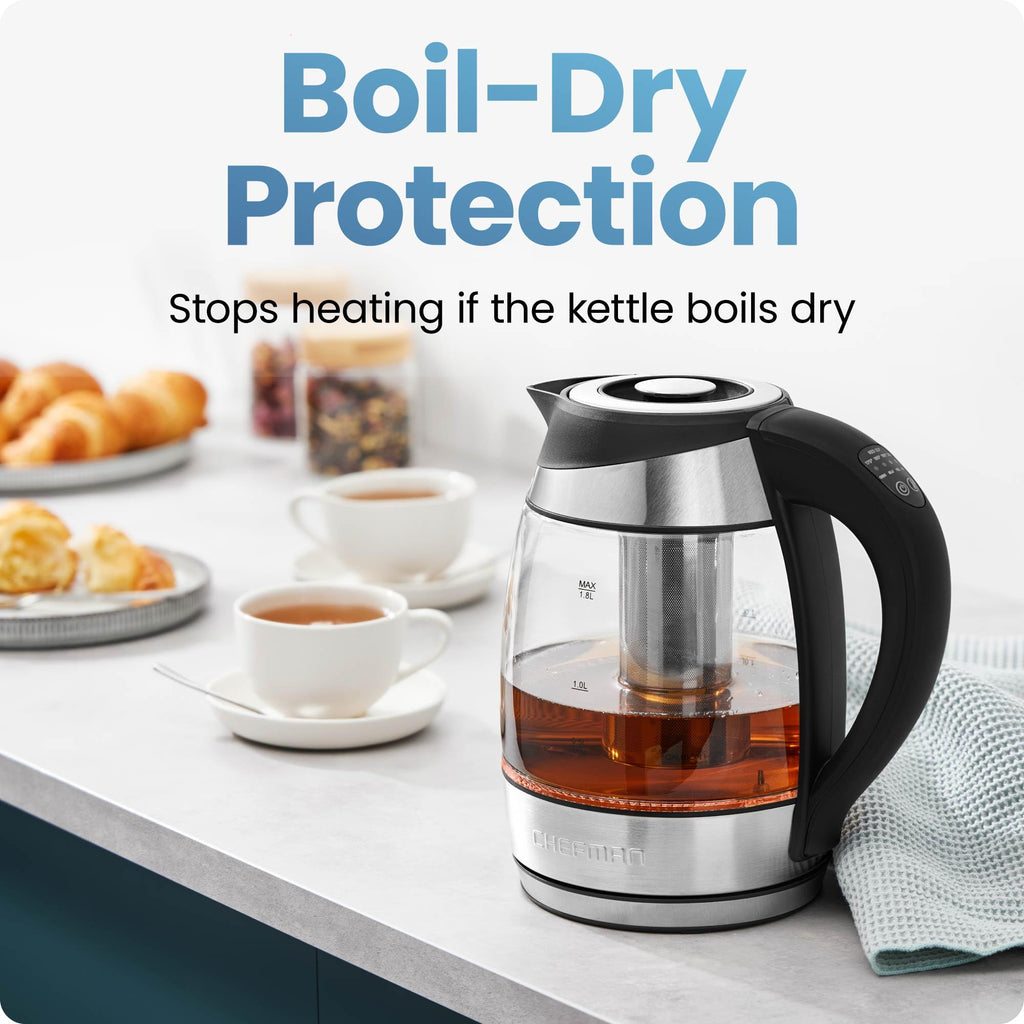 Chefman 1.2L Glass Electric Tea Kettle with Infuser