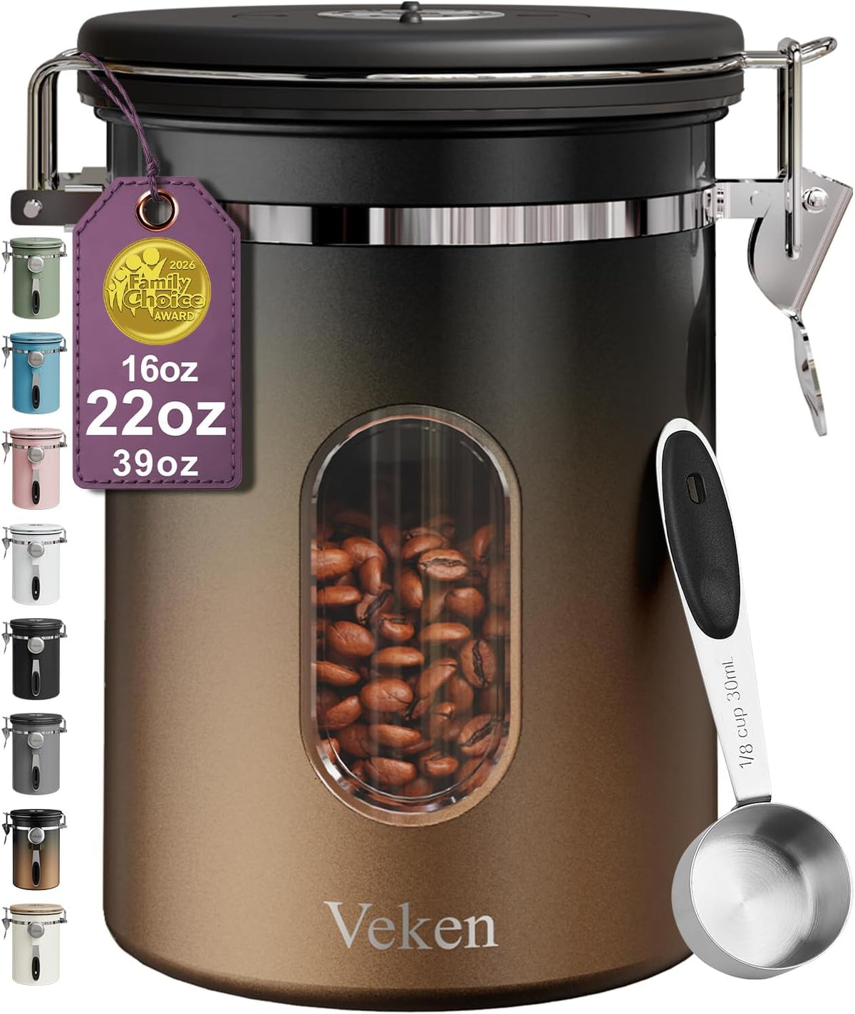Veken Airtight Coffee Canister with Window 22oz – Black