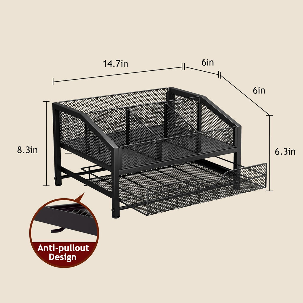 Homsorout Coffee Bar Organizer – Metal & Wood, Black and Brown