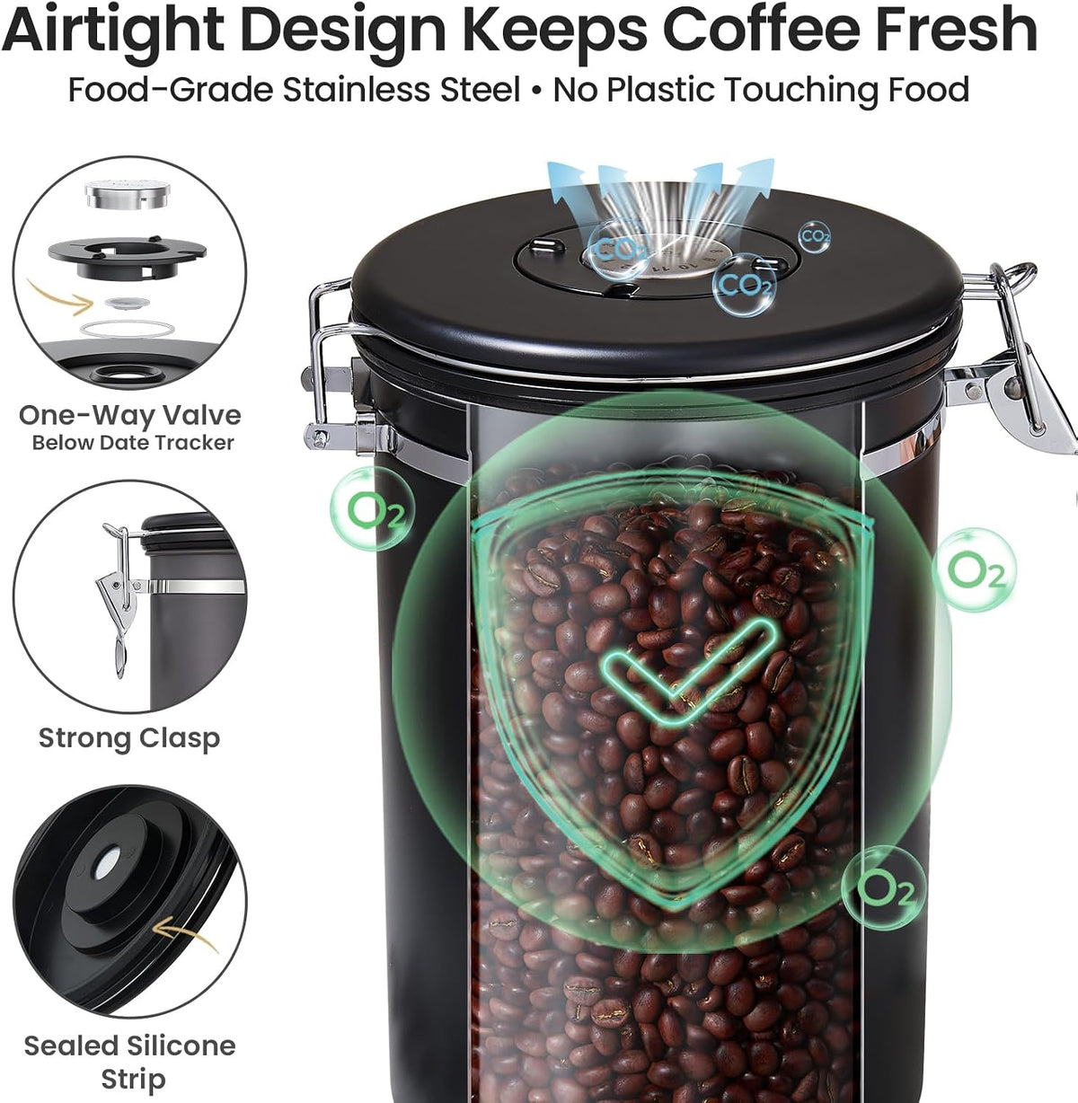 Veken Airtight Coffee Canister 39oz – Gray
