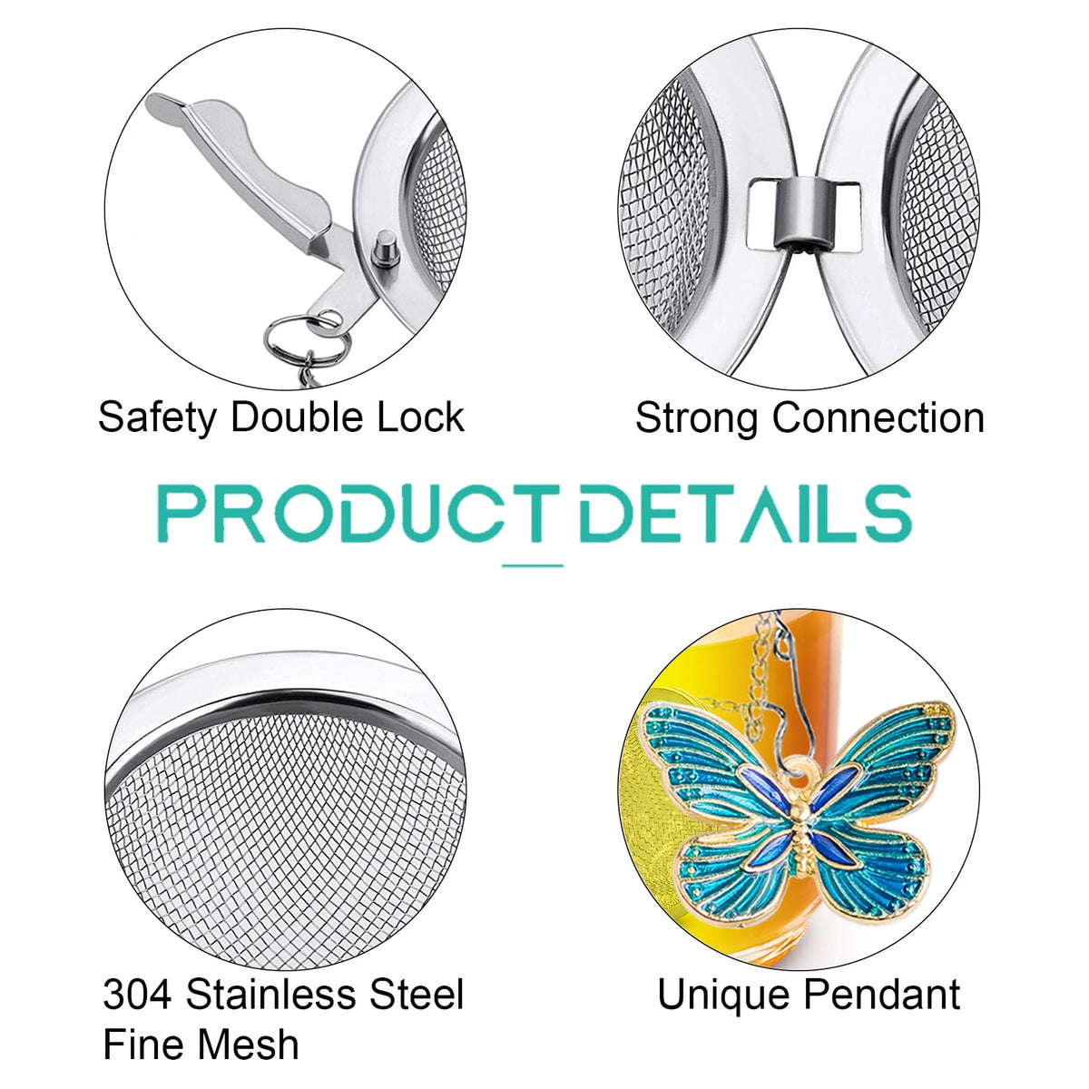 Tea Ball Infuser Set of 2 with Dragonfly & Butterfly Charms – Stainless Steel, Loose Leaf