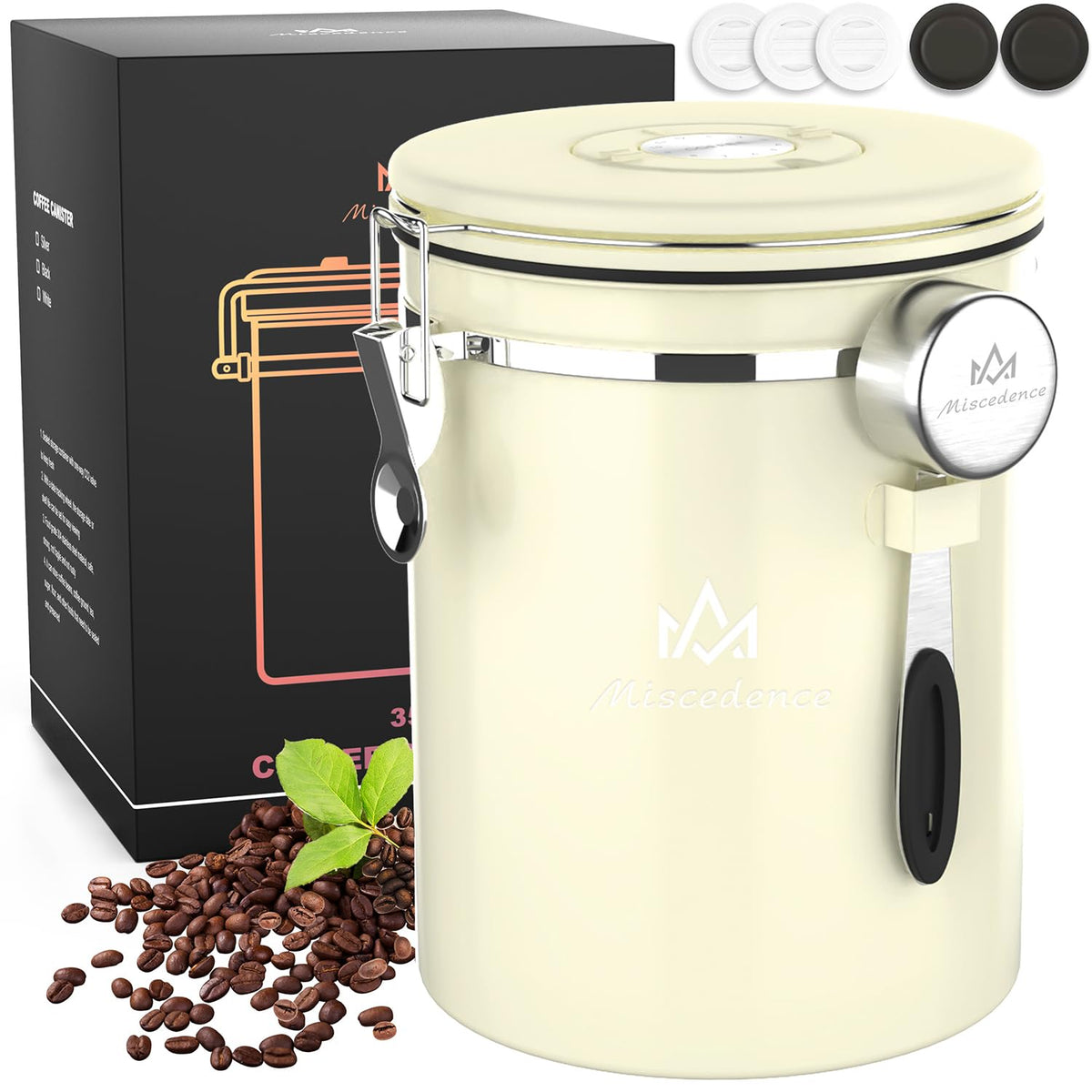 38 oz Stainless Steel Coffee Canister with Date Tracker & CO2 Valve – Mint Green, Airtight