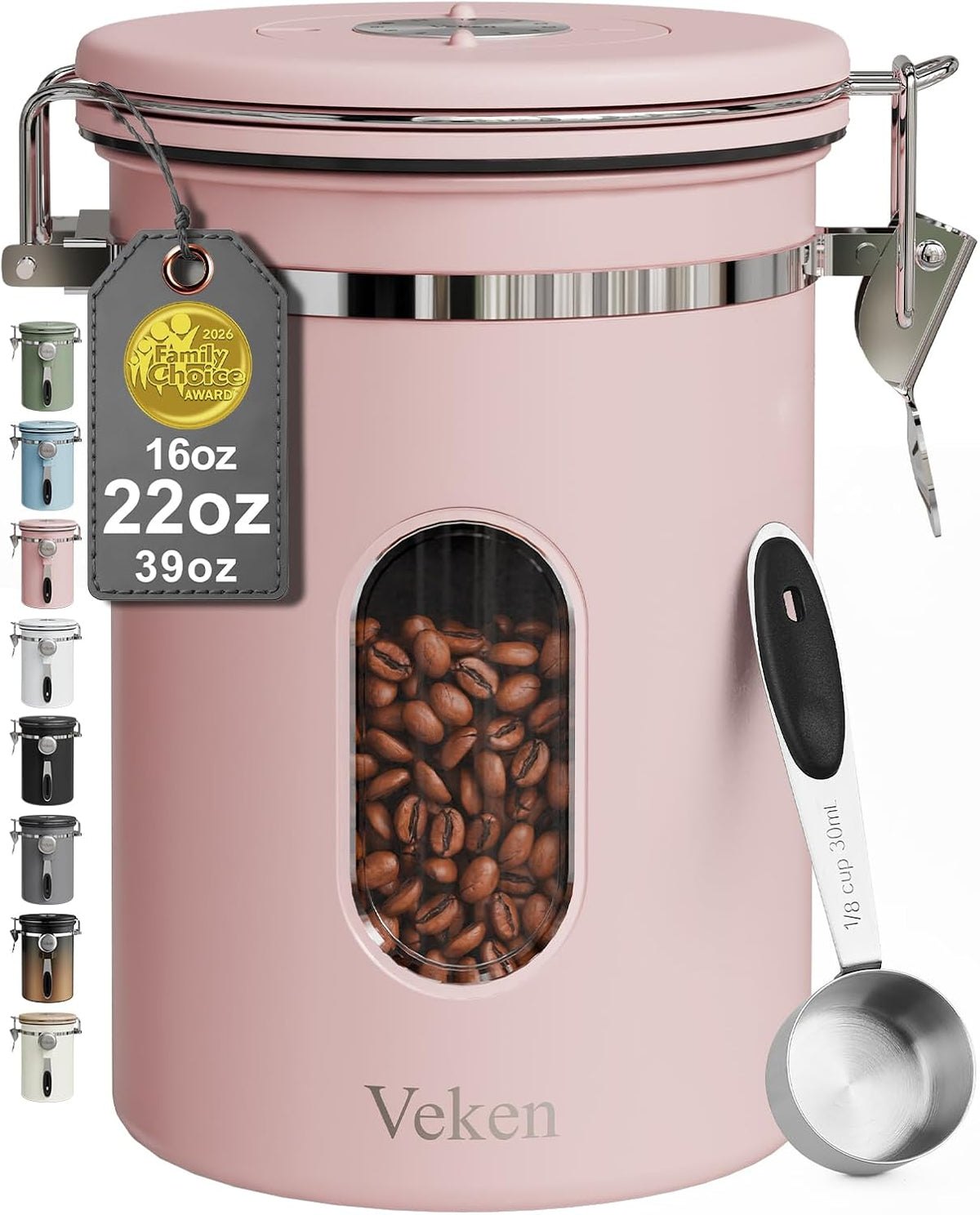 Veken Airtight Coffee Canister with Window 22oz – Black