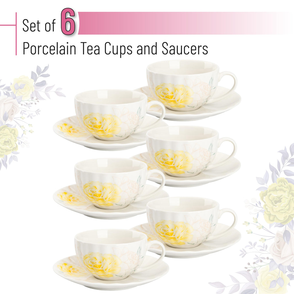 Floral Porcelain Tea Cups & Saucers Set of 6 – Midnight Blue