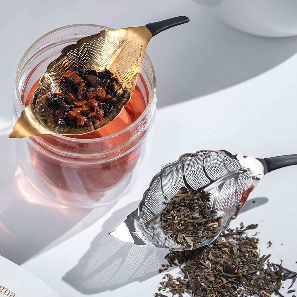 Leaf-Shaped Tea Strainer – Food-Grade Stainless Steel, Gold or Silver, Single-Cup Infuser