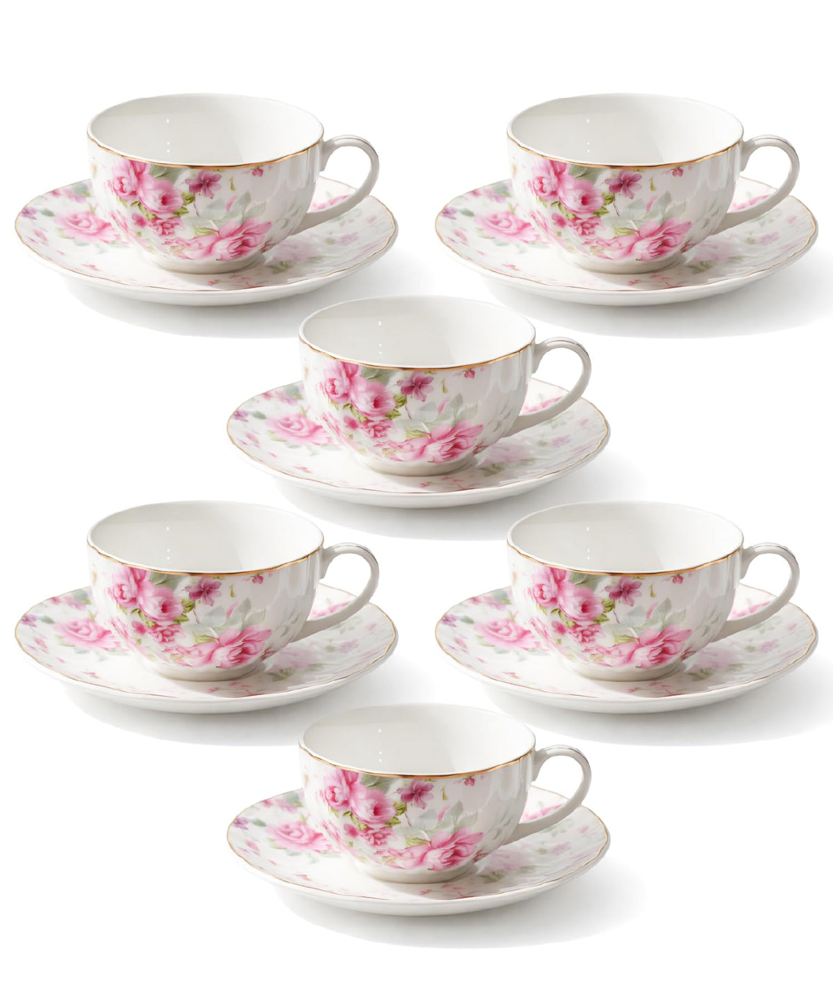 Floral Porcelain Tea Cups & Saucers Set of 6 – Midnight Blue