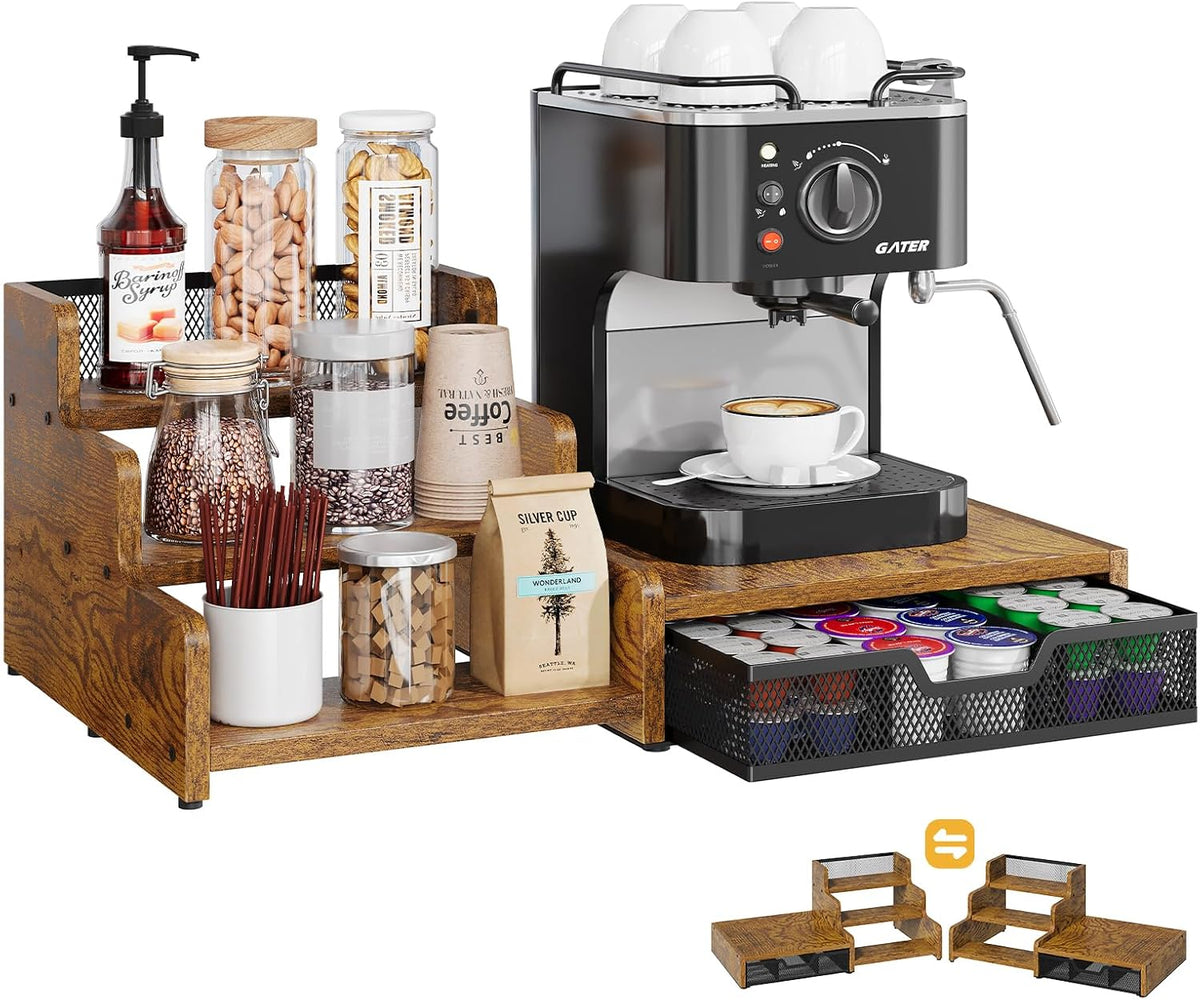 3-Tier Coffee Station Organizer with K-Cup Holder – Rustic Brown