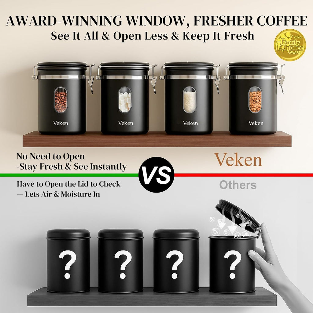 Veken Airtight Coffee Canister with Window 22oz – Black