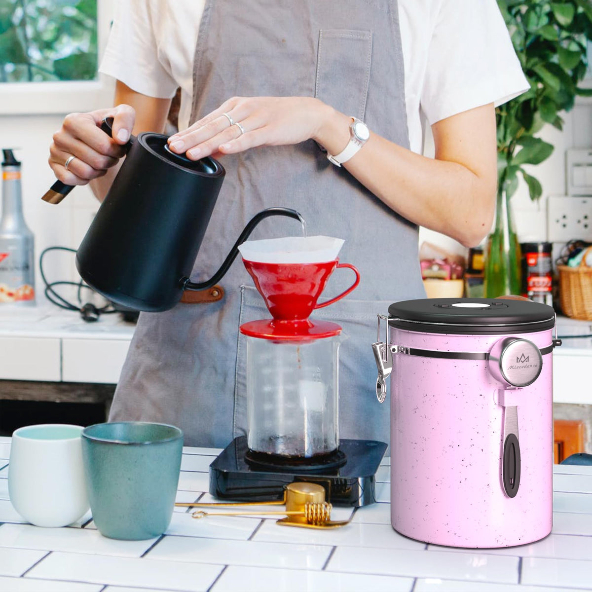 38 oz Stainless Steel Coffee Canister with Date Tracker & CO2 Valve – Mint Green, Airtight