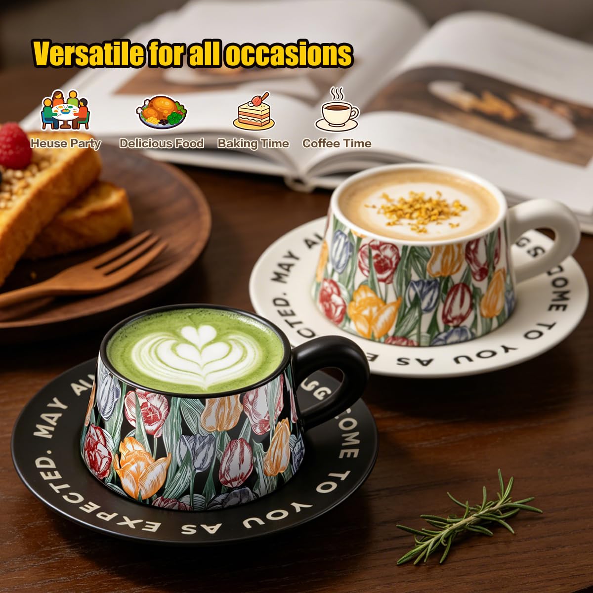 Bone China Floral Tea Cup & Saucer Set with Spoon – 7 oz