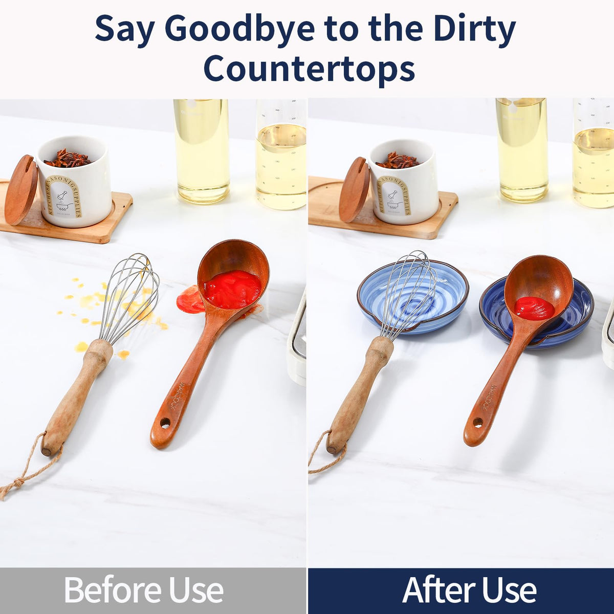 Selamica Ceramic Spoon Rest Set of 4 with Metal Holder – 4.8", Assorted Colors