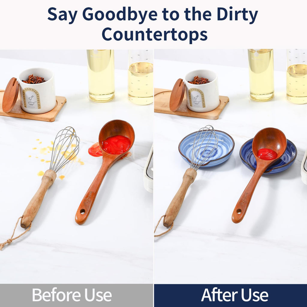 Selamica Ceramic Spoon Rest Set of 4 with Metal Holder – 4.8", Assorted Colors