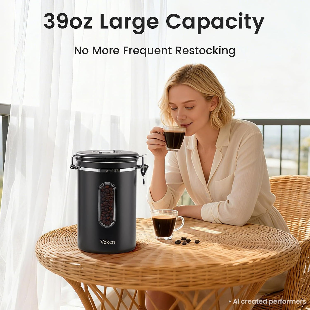 Veken Airtight Coffee Canister with Window 22oz – Black
