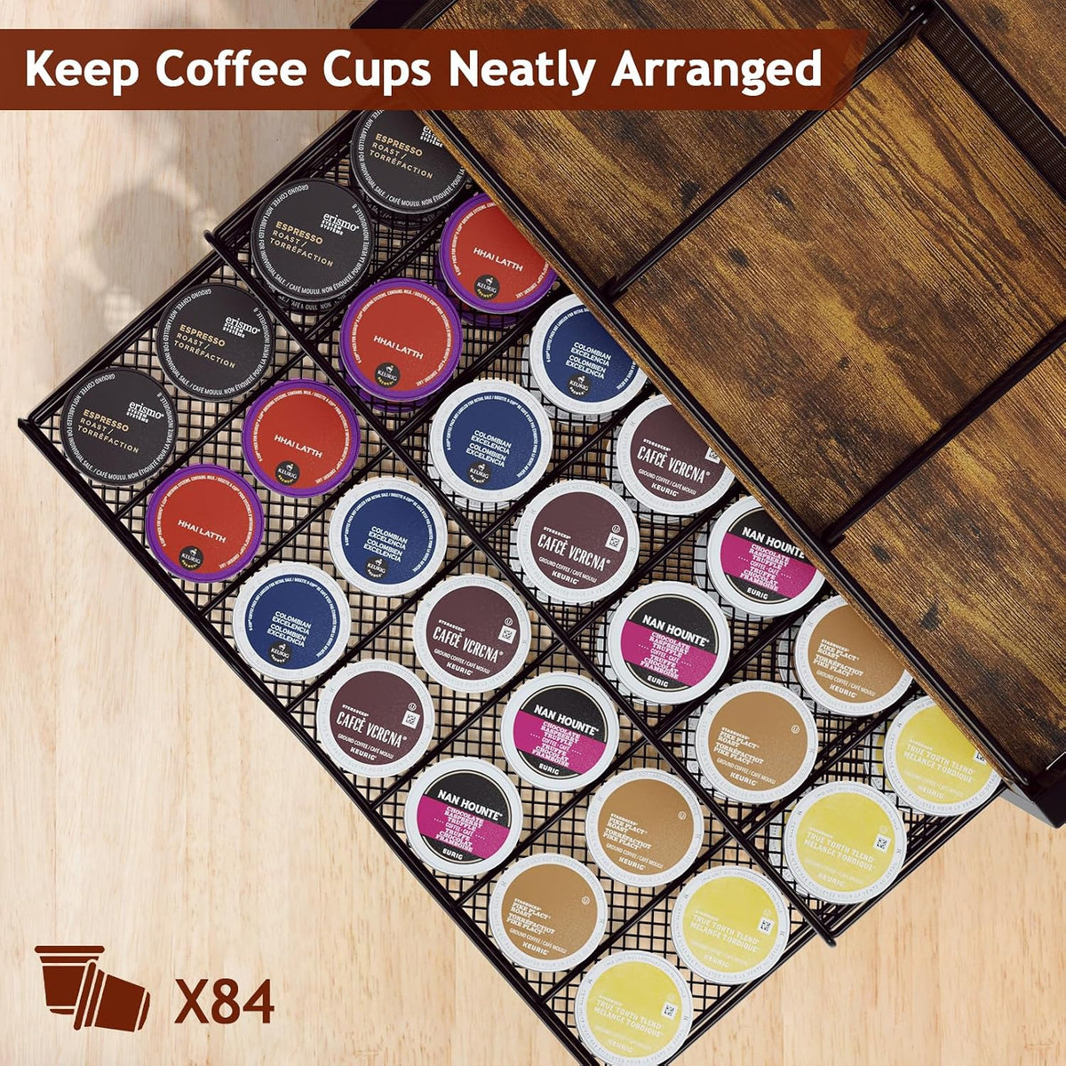 Homsorout Coffee Bar Organizer – Metal & Wood, Black and Brown