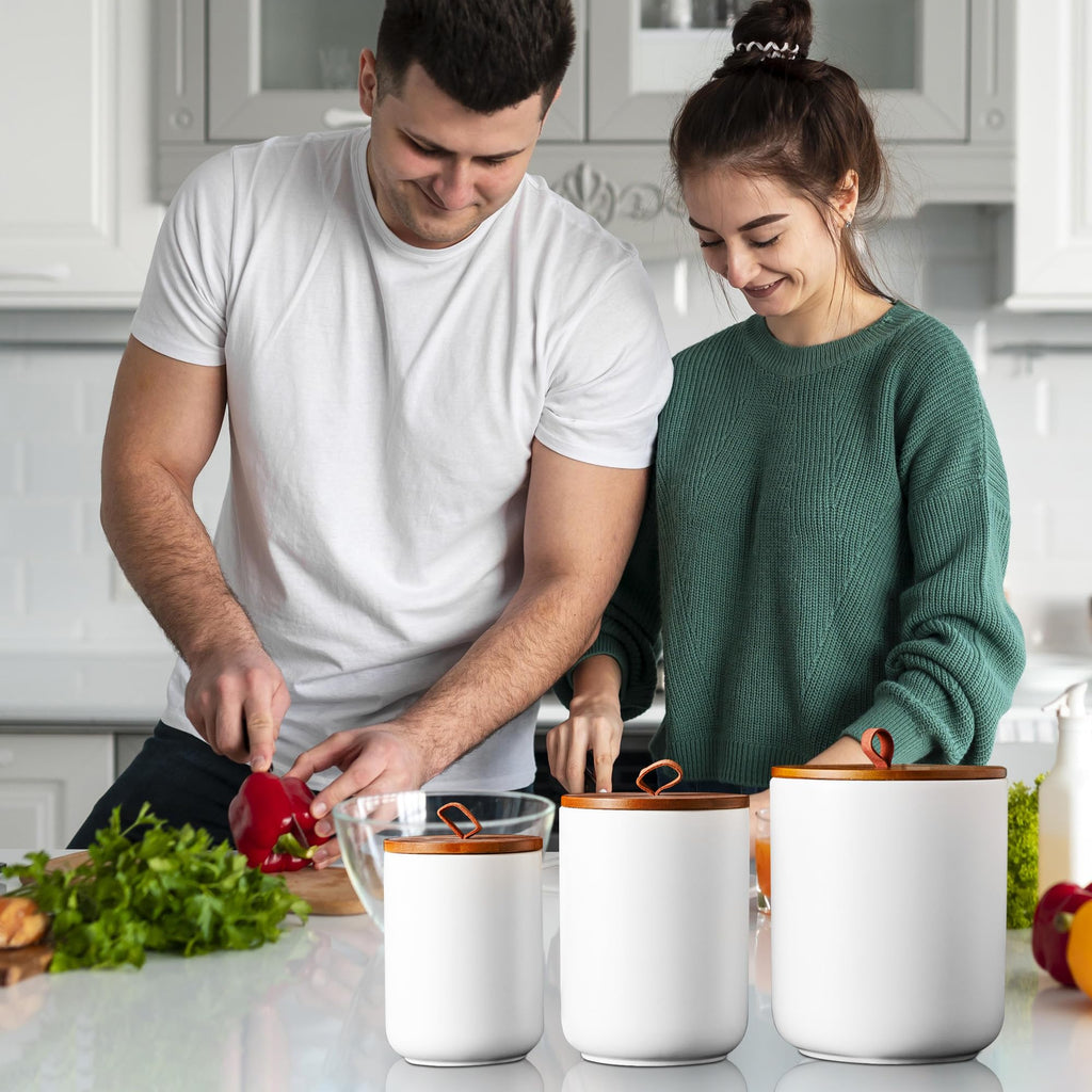 JOJUNO Black Embossed Ceramic Canister Set of 3 – Airtight Bamboo Lids, 30/48/82 oz