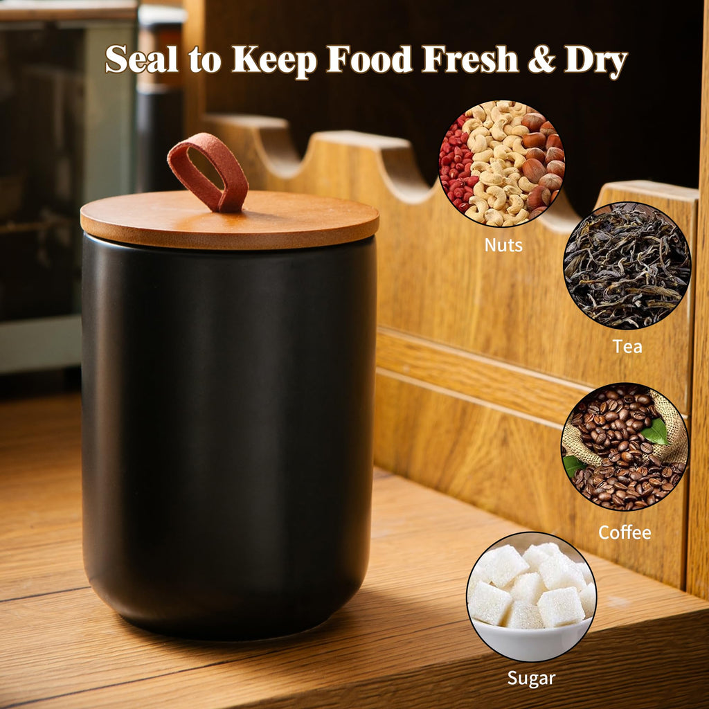 Mowtanco White Embossed Ceramic Canister Set of 3 – Airtight Bamboo Lids, 12/30/48 oz