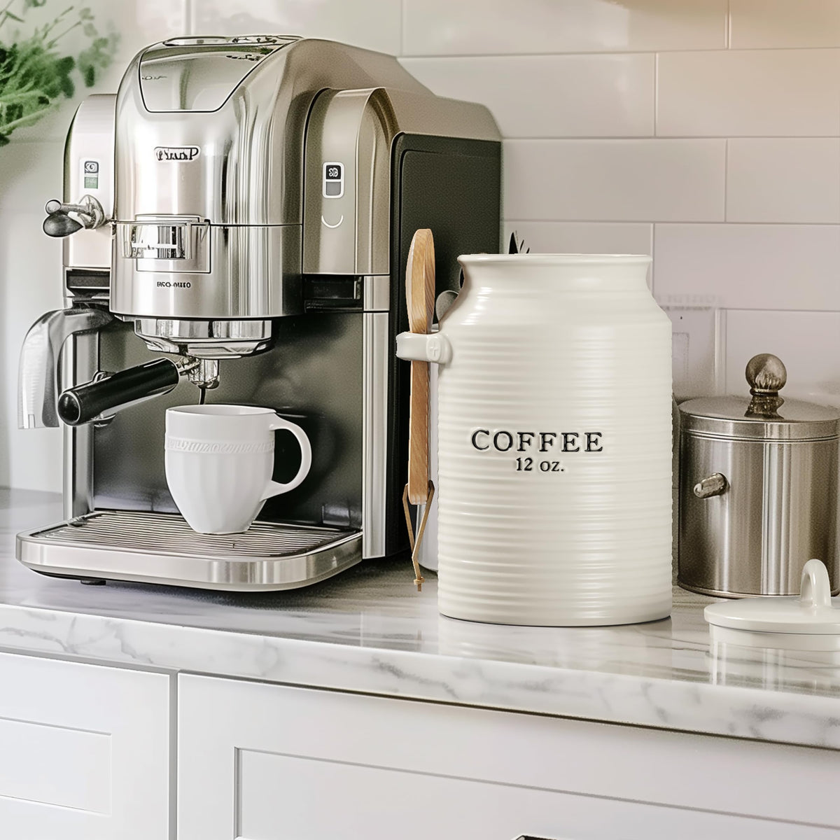 Barnyard Designs Ceramic Kitchen Canister Set of 3 – White Farmhouse, Coffee/Sugar/Tea, Airtight