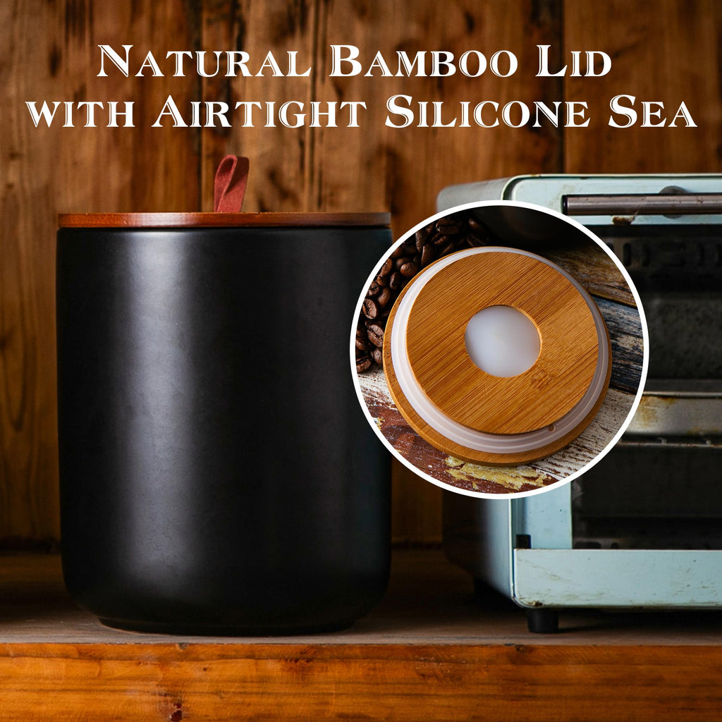 JOJUNO Black Embossed Ceramic Canister Set of 3 – Airtight Bamboo Lids, 30/48/82 oz