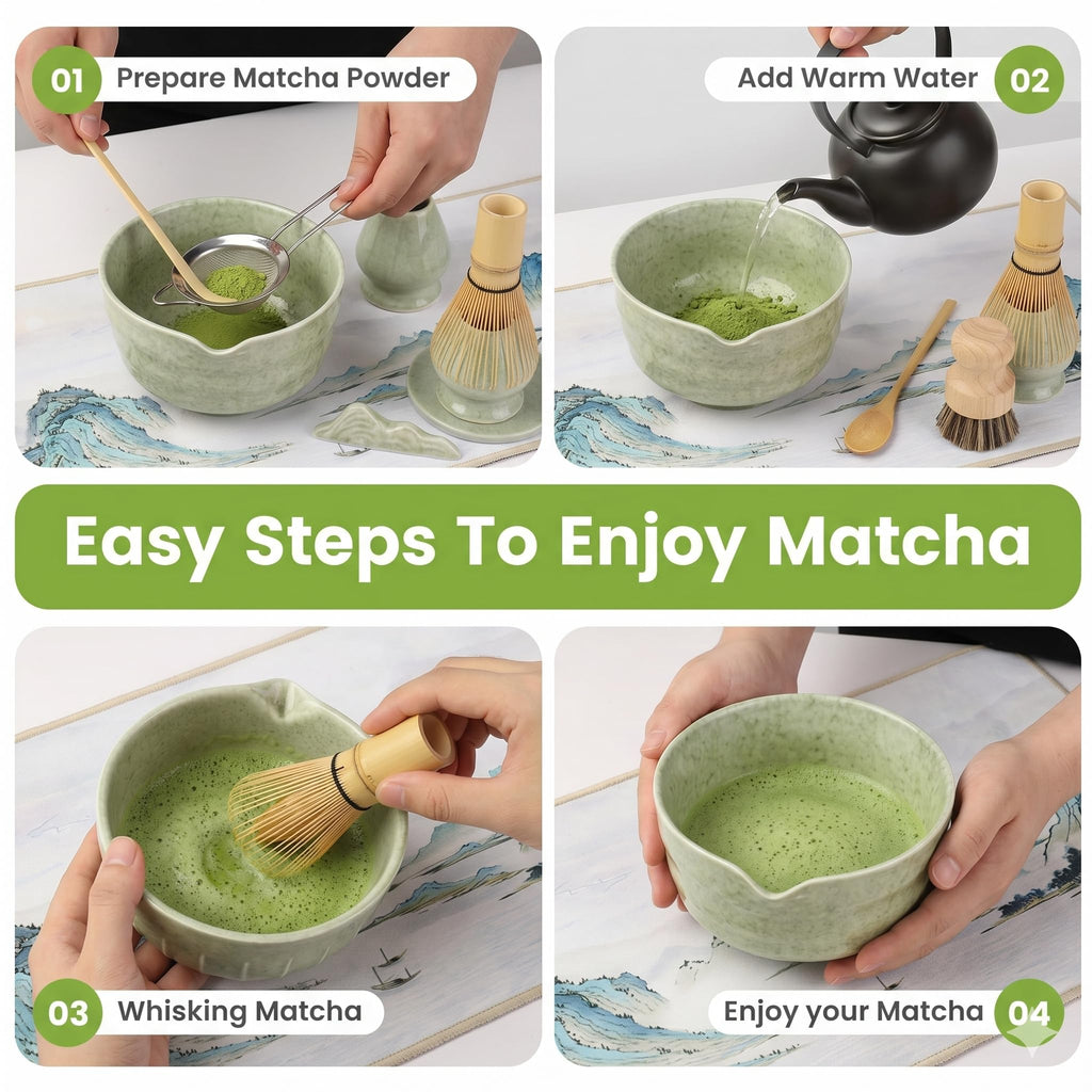 10-Piece Traditional Matcha Set – 450ml Bowl, Whisk, Tea Brush, Cloth & Silicone Coaster