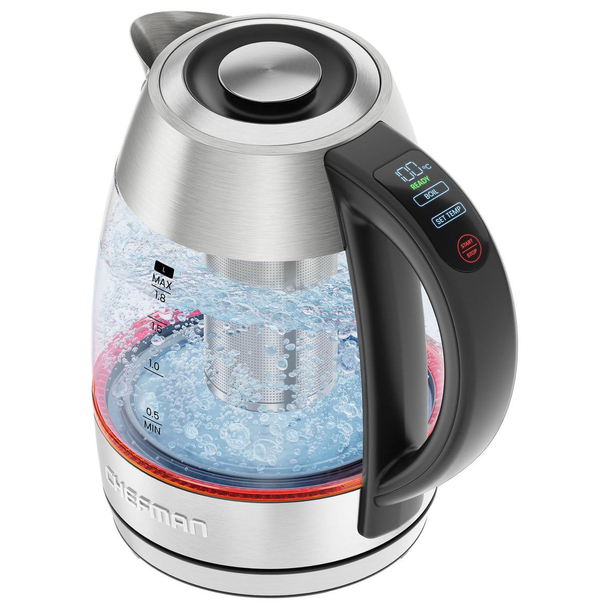 Chefman 1.2L Glass Electric Tea Kettle with Infuser