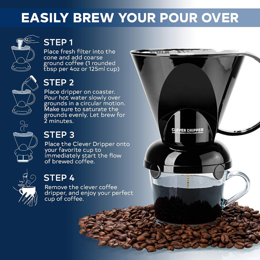 Clever Coffee Dripper & 100 Filters – 18 oz, BPA-Free, Immersion Brew