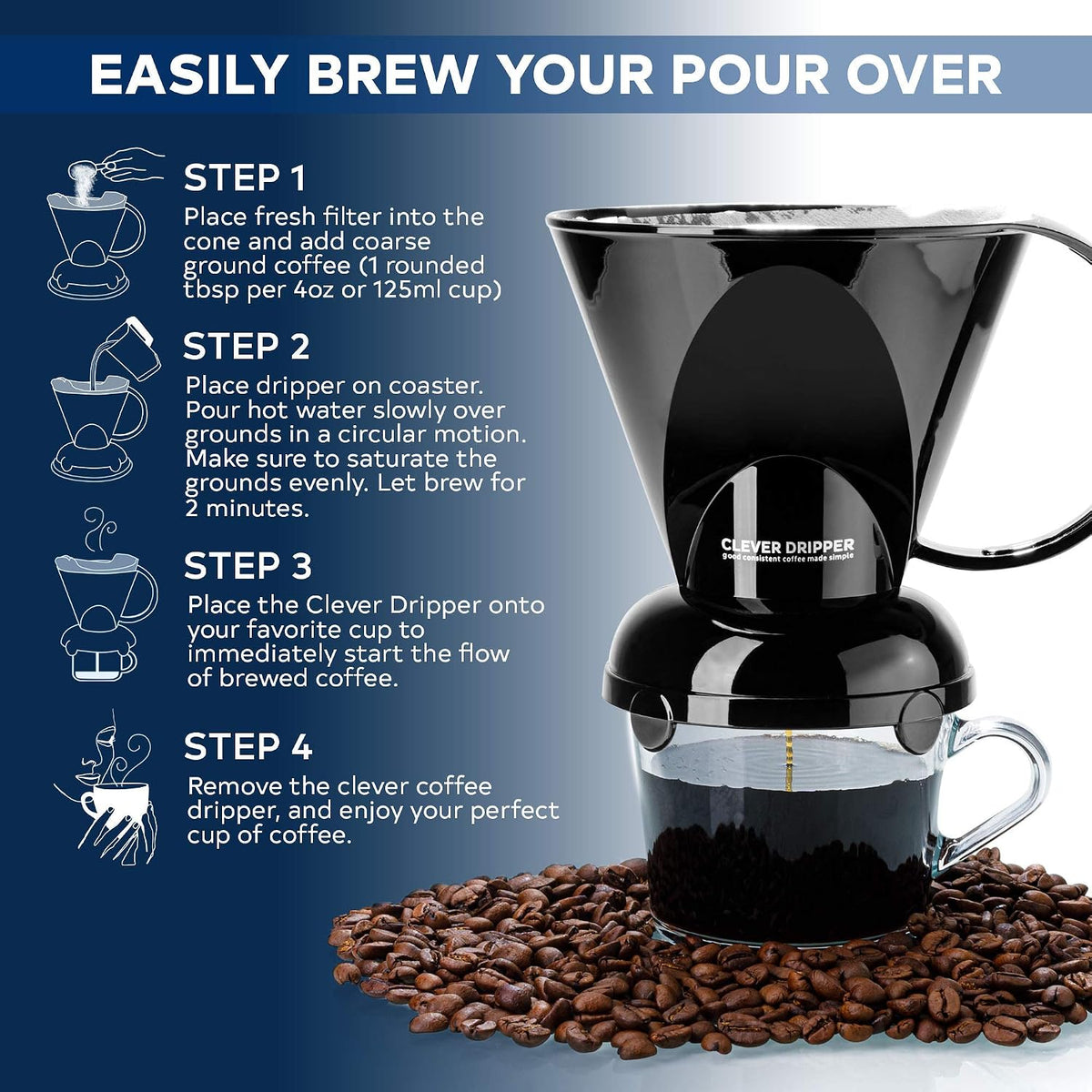 Clever Coffee Dripper & 100 Filters – 18 oz, BPA-Free, Immersion Brew