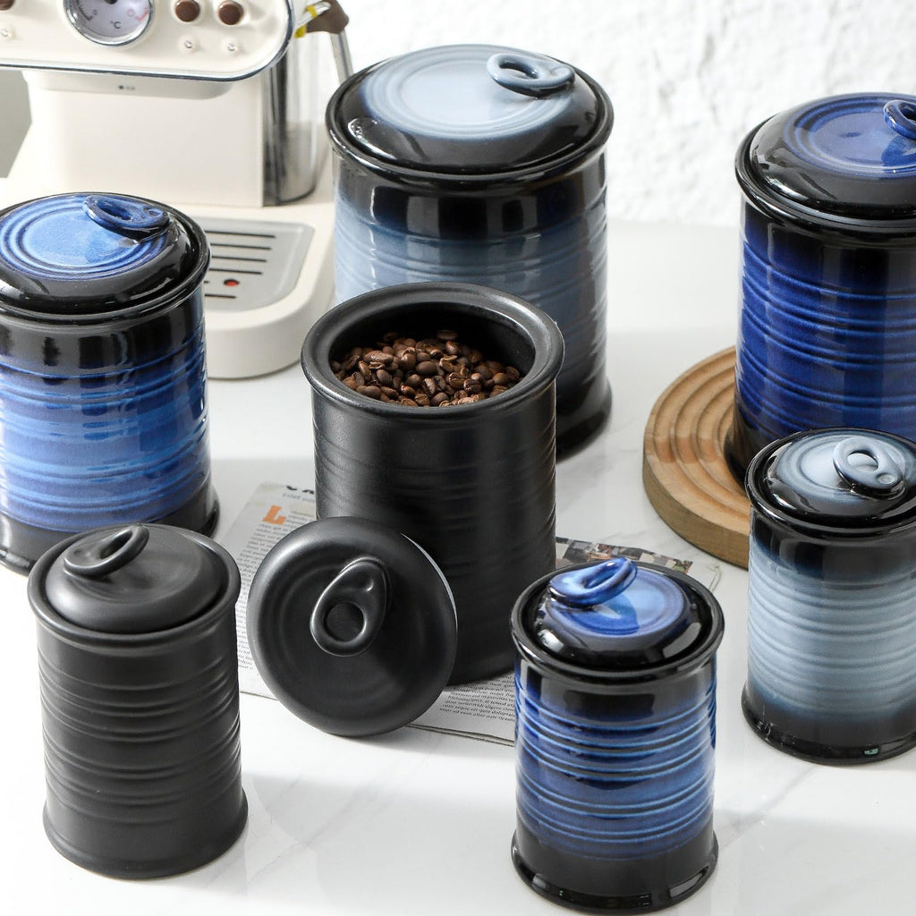 Nihow Blue Ceramic Canister Set of 4 – Airtight Lids, 13/22/47/74 oz, Dishwasher Safe