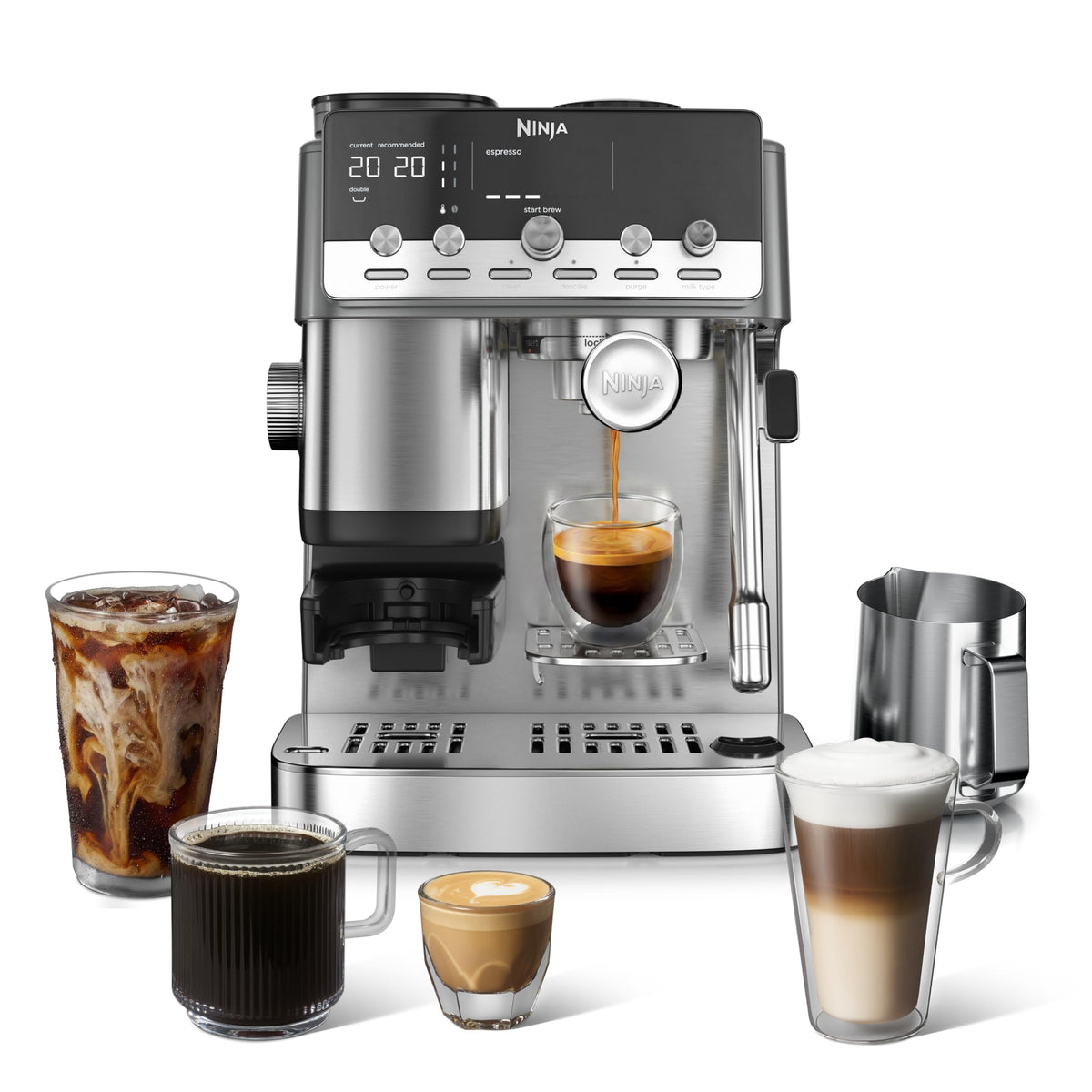 Ninja Luxe Café Mini Espresso & Coffee Machine – Built-in Grinder, Scale & Steam Wand (ES301)