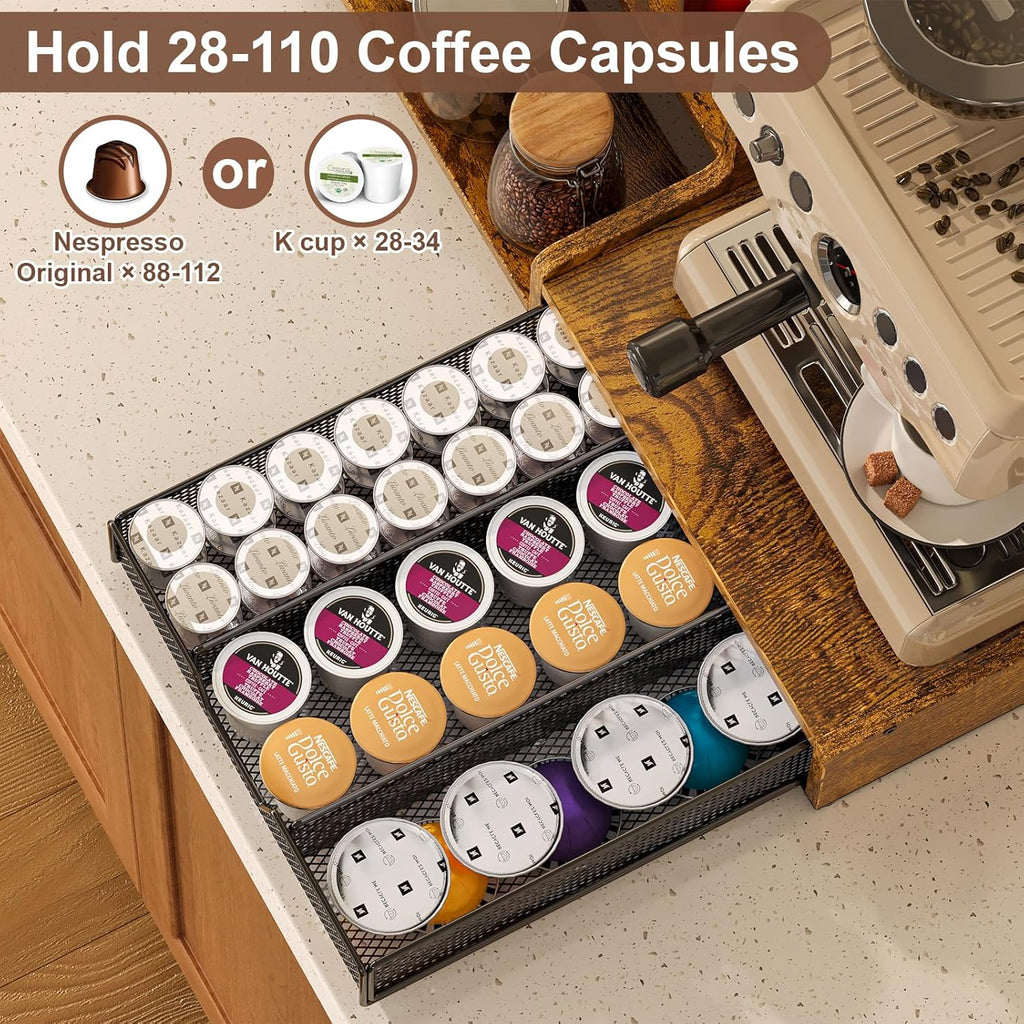 3-Tier Coffee Station Organizer with K-Cup Holder – Rustic Brown