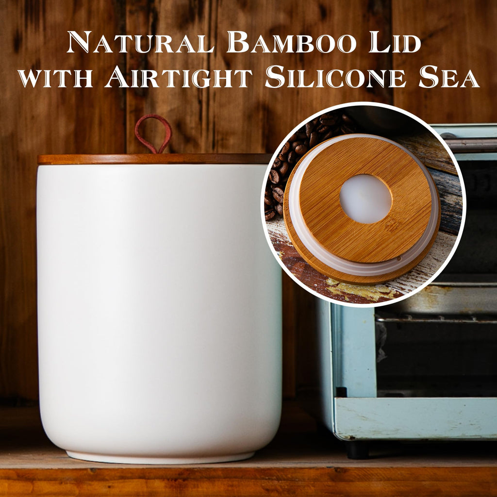 JOJUNO Black Embossed Ceramic Canister Set of 3 – Airtight Bamboo Lids, 30/48/82 oz
