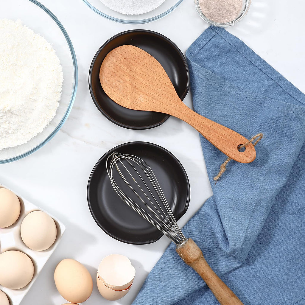 Selamica Ceramic Spoon Rest Set of 4 with Metal Holder – 4.8", Assorted Colors