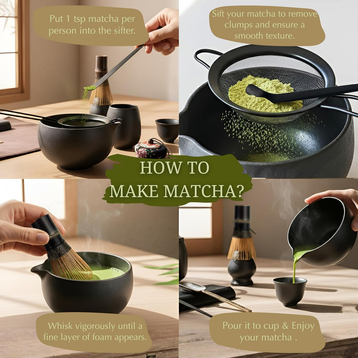 ZENSO 10-Piece Premium Matcha Set – Handmade Ceramics, Purple Bamboo Whisk & Tea Canister, Dark Gray
