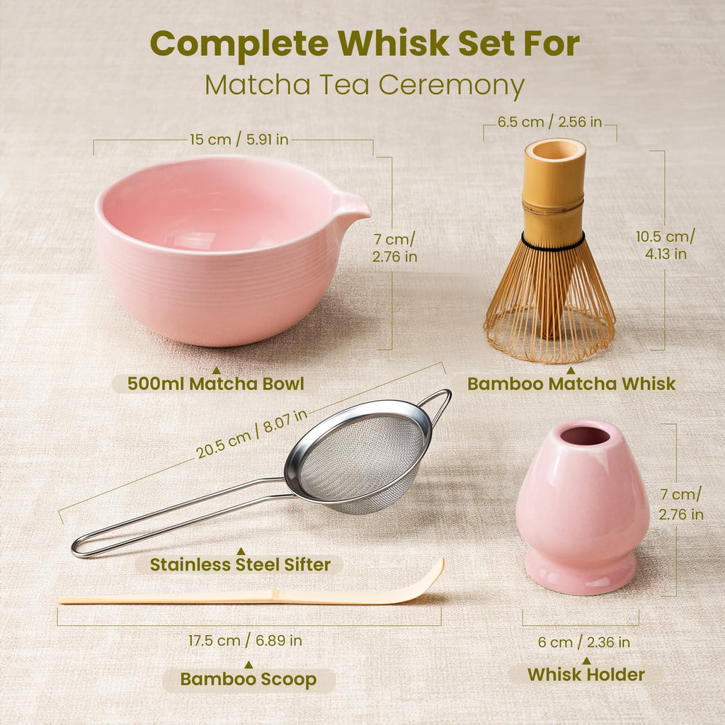 5-Piece Ceramic Matcha Set – Mottled Green Chawan, Handcrafted Bamboo Chasen, Scoop & Holder