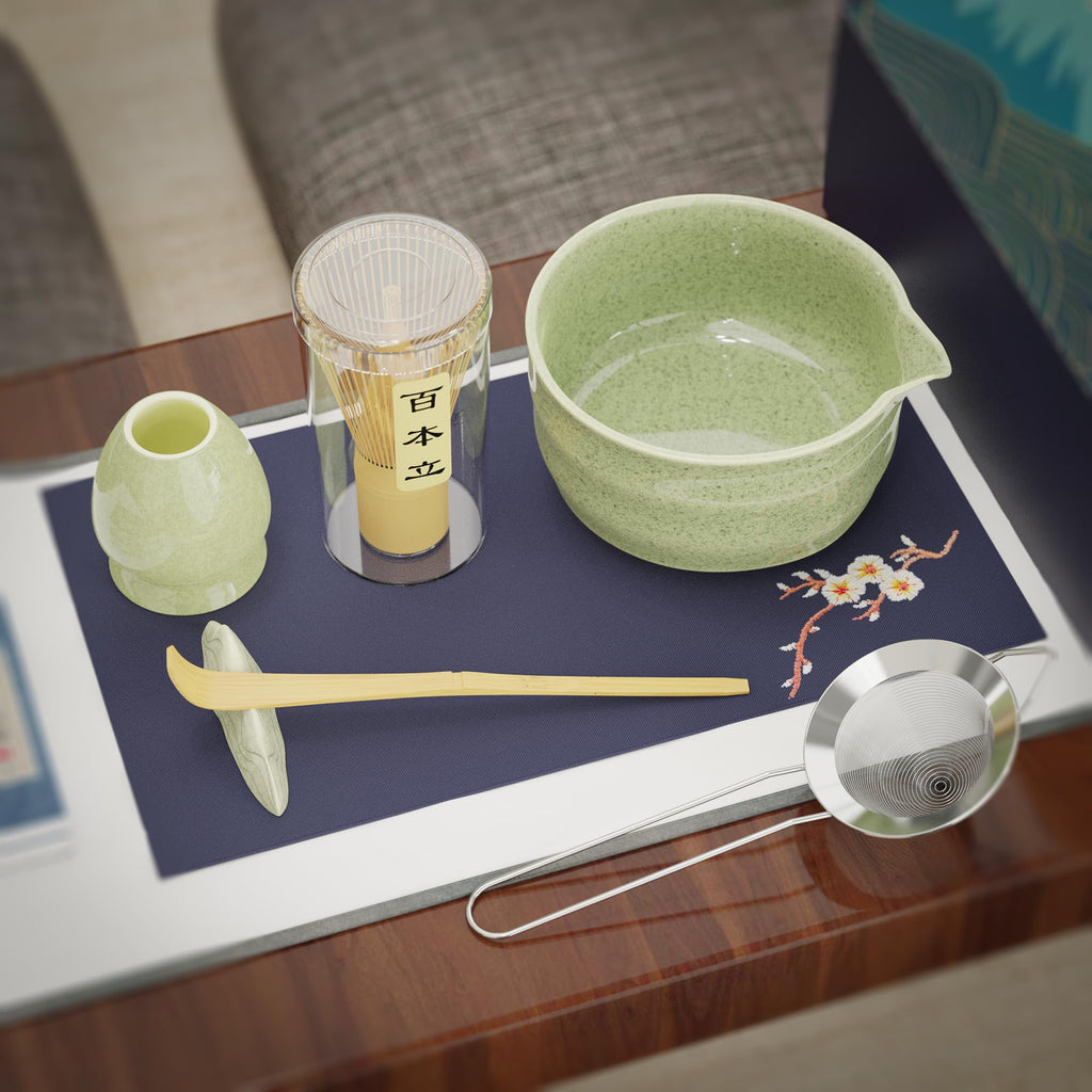 8-Piece Cat Print Matcha Set – Japanese Tea Ceremony Kit with Bamboo Accessories for Home Rituals