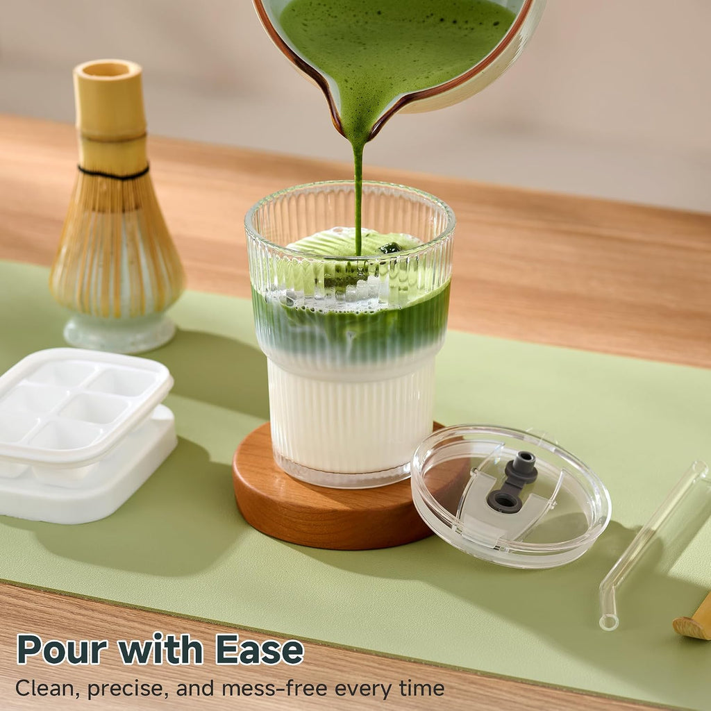 ComboJoy Complete Matcha Kit – Bowl, Whisk, Glass Cup with Straw & Ice Cube Tray for Hot & Iced Matcha