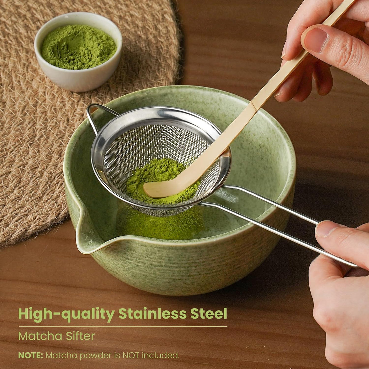 5-Piece Ceramic Matcha Set – Mottled Green Chawan, Handcrafted Bamboo Chasen, Scoop & Holder