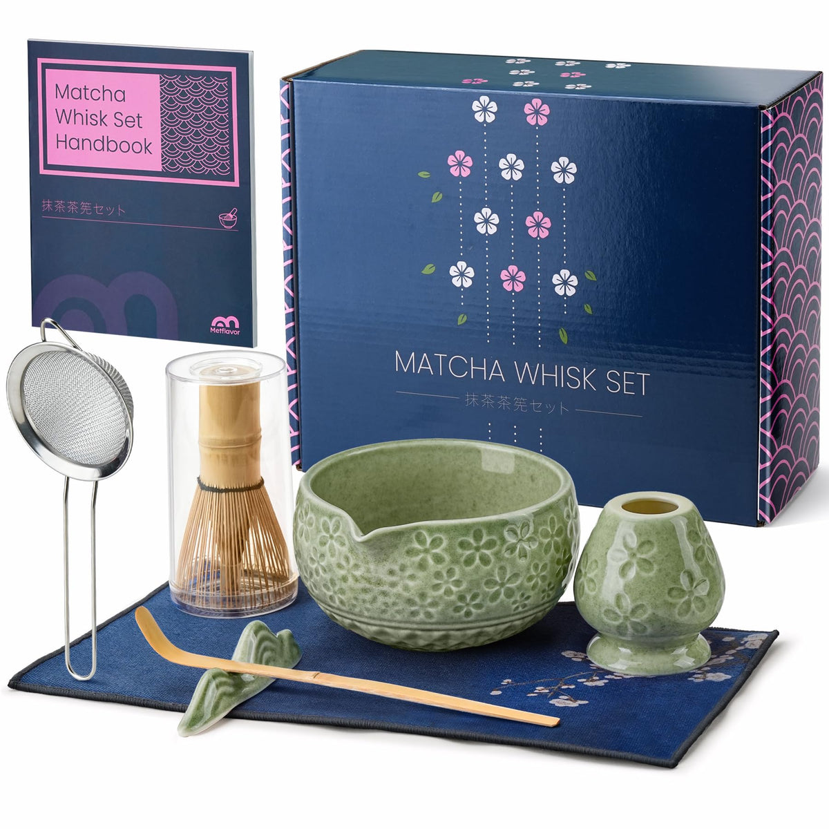 5-Piece Ceramic Matcha Set – Mottled Green Chawan, Handcrafted Bamboo Chasen, Scoop & Holder