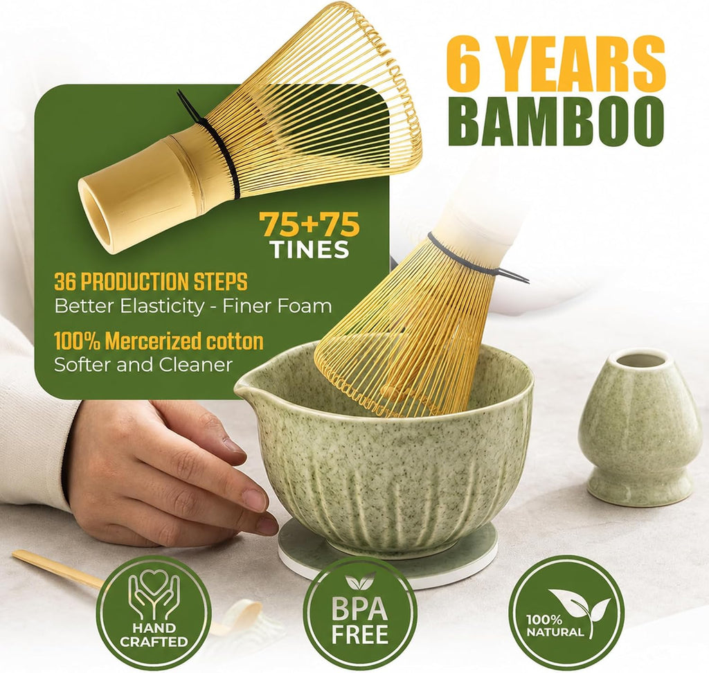10-Piece Traditional Matcha Set – 450ml Bowl, Whisk, Tea Brush, Cloth & Silicone Coaster