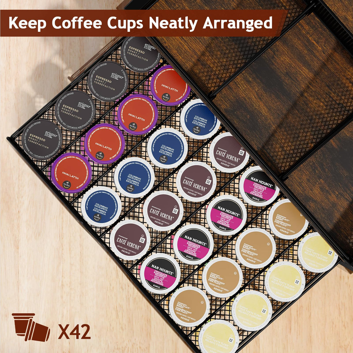 Homsorout Coffee Bar Organizer – Metal & Wood, Black and Brown