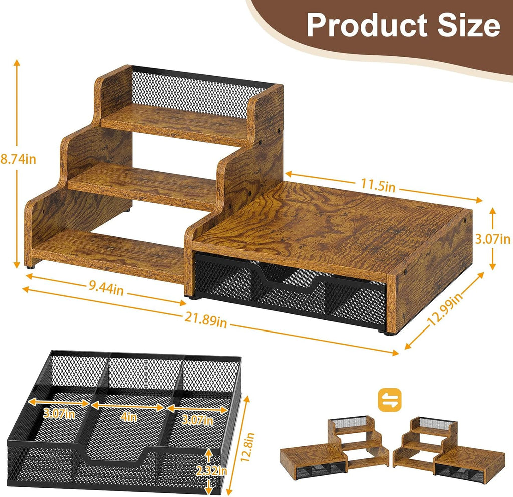 3-Tier Coffee Station Organizer with K-Cup Holder – Rustic Brown