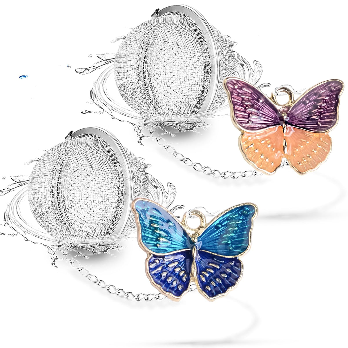 Tea Ball Infuser Set of 2 with Dragonfly & Butterfly Charms – Stainless Steel, Loose Leaf