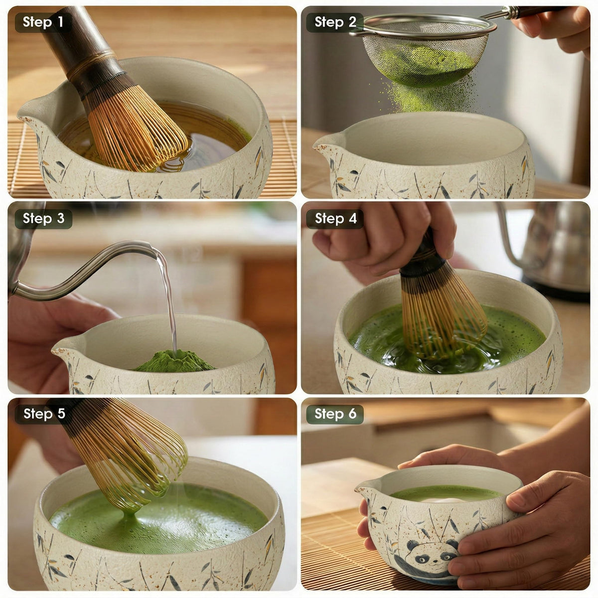 7-Piece Matcha Set – Floral Bowl & Purple Bamboo Whisk