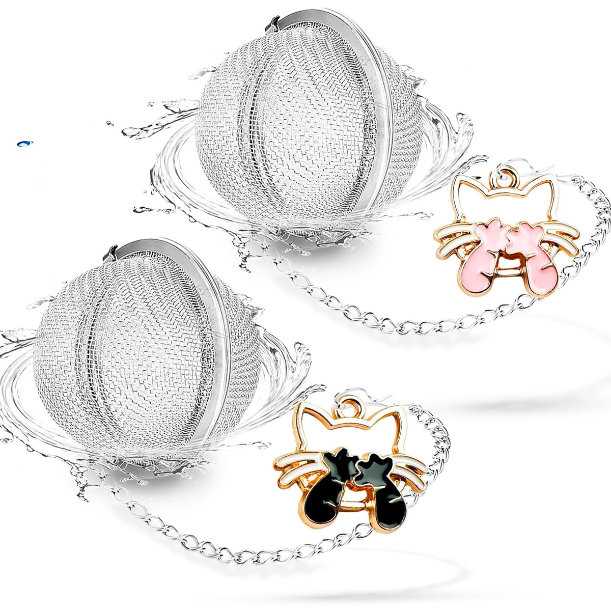 Tea Ball Infuser Set of 2 with Dragonfly & Butterfly Charms – Stainless Steel, Loose Leaf