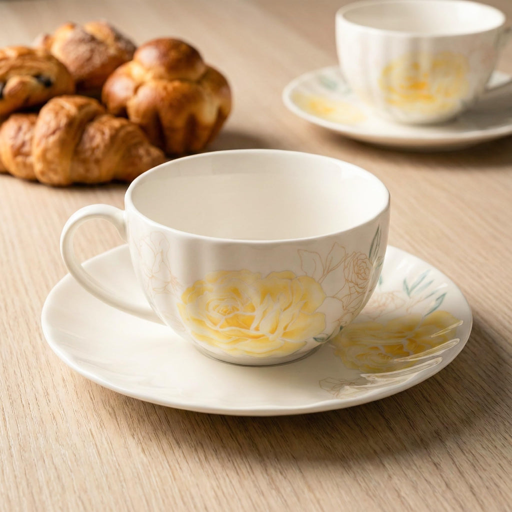 Floral Porcelain Tea Cups & Saucers Set of 6 – Midnight Blue