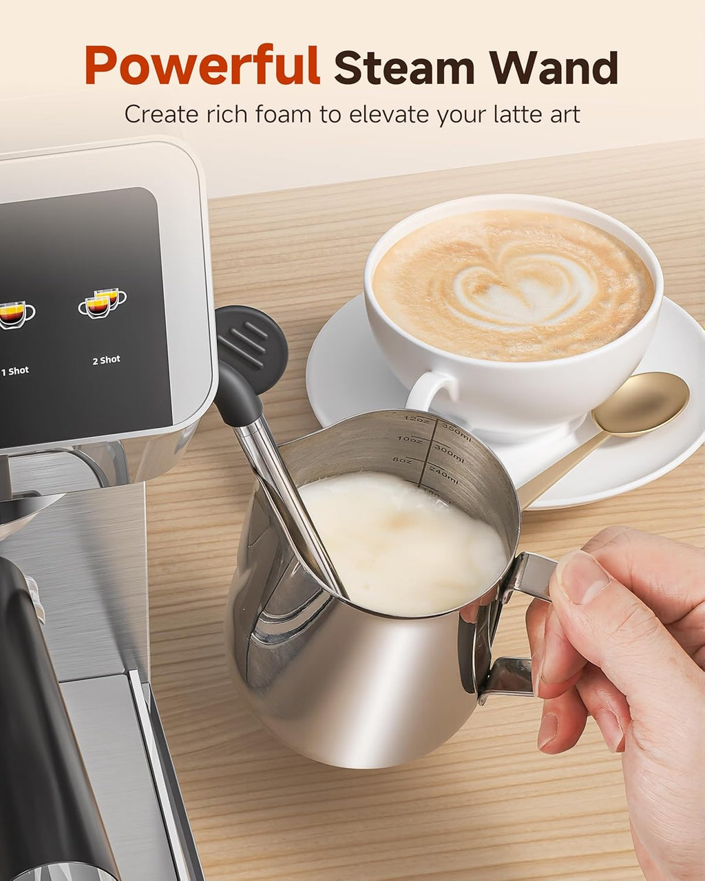 AMZCHEF Espresso Machine with Built-in Grinder – 44 Grind Settings, Temp Control, Milk Frother