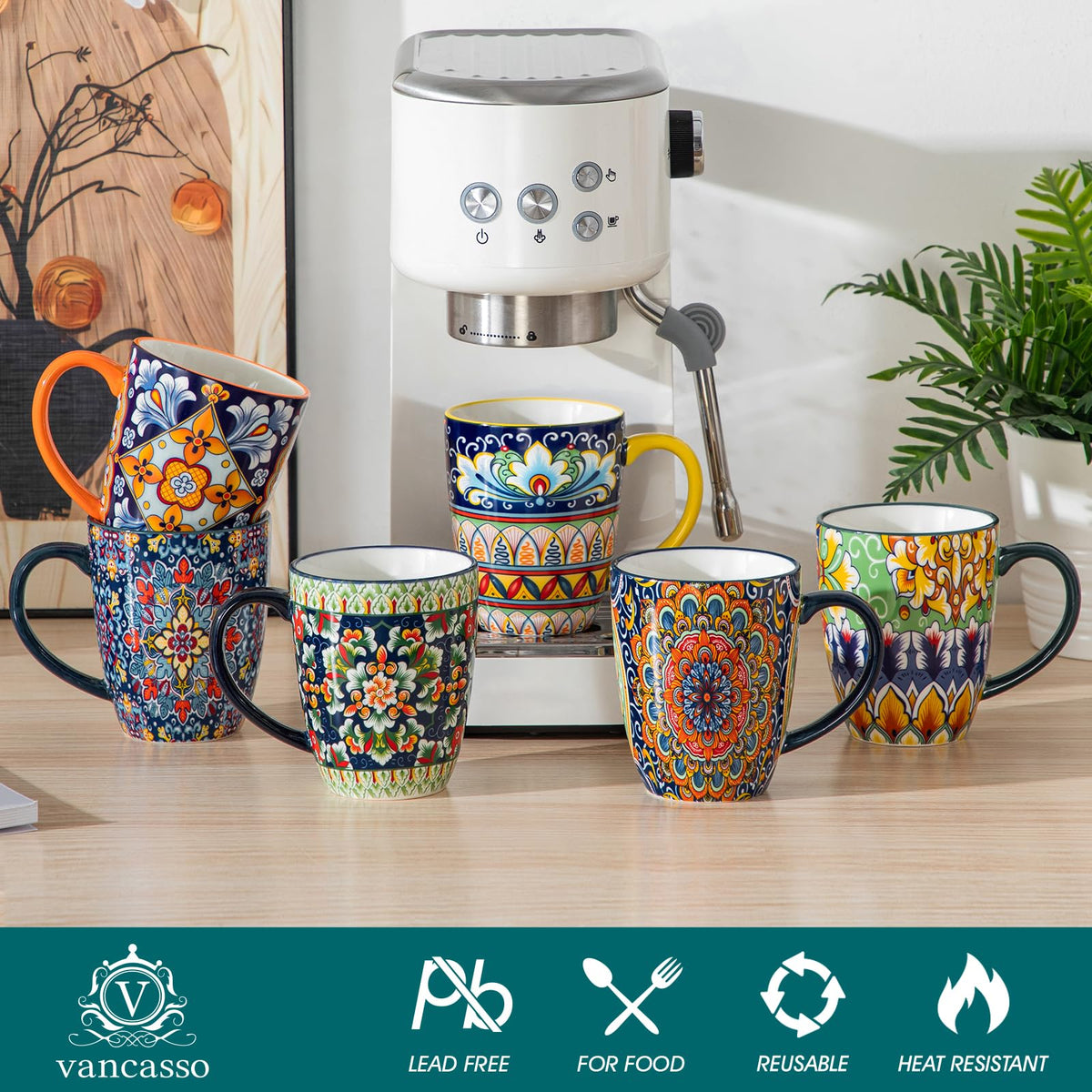 Vancasso SIMI Bohemian Ceramic Mugs Set of 6 – 16oz