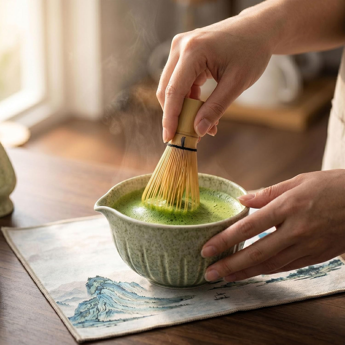 10-Piece Traditional Matcha Set – 450ml Bowl, Whisk, Tea Brush, Cloth & Silicone Coaster