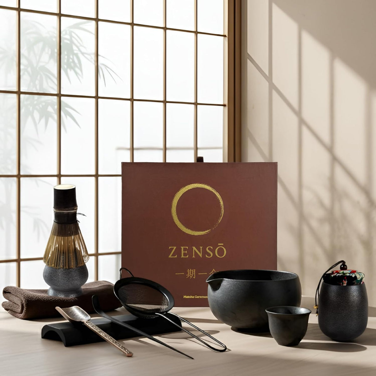 ZENSO 10-Piece Premium Matcha Set – Handmade Ceramics, Purple Bamboo Whisk & Tea Canister, Dark Gray