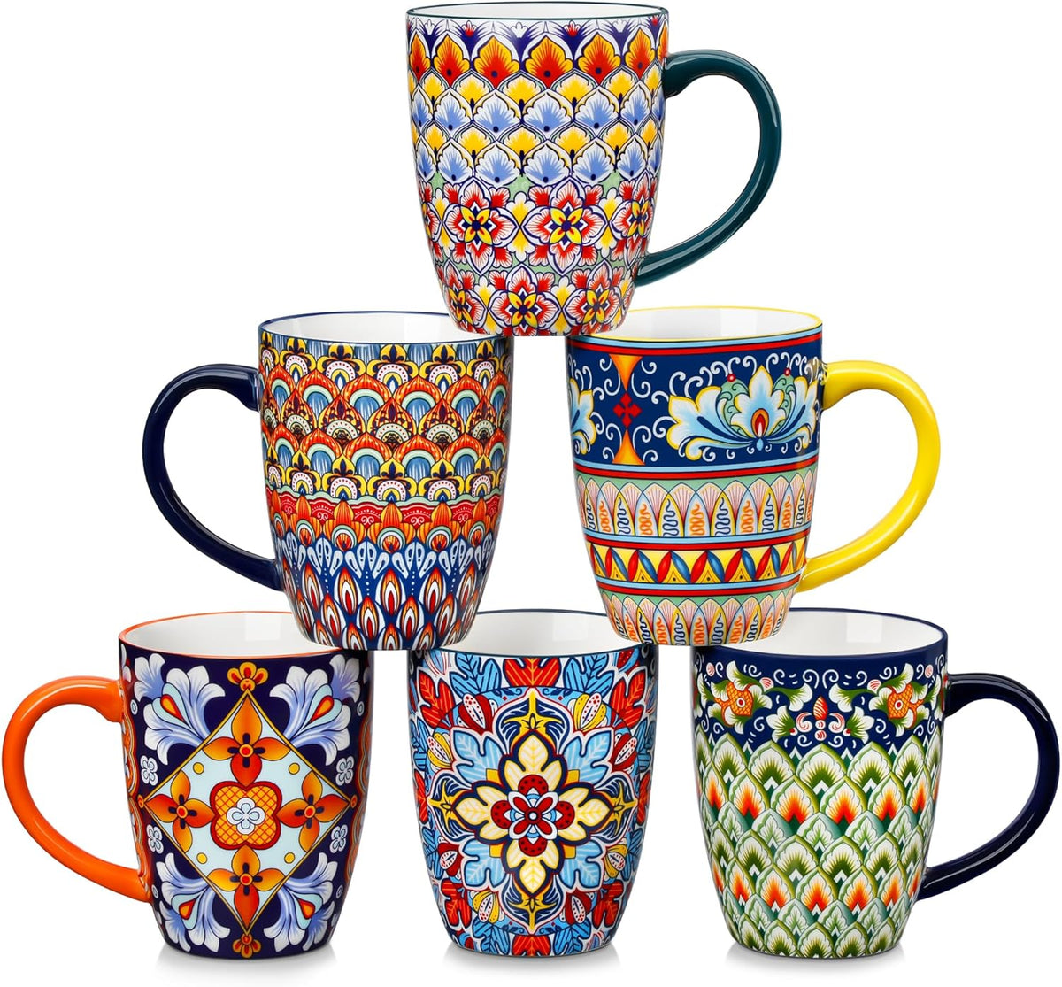 Vancasso SIMI Bohemian Ceramic Mugs Set of 6 – 16oz